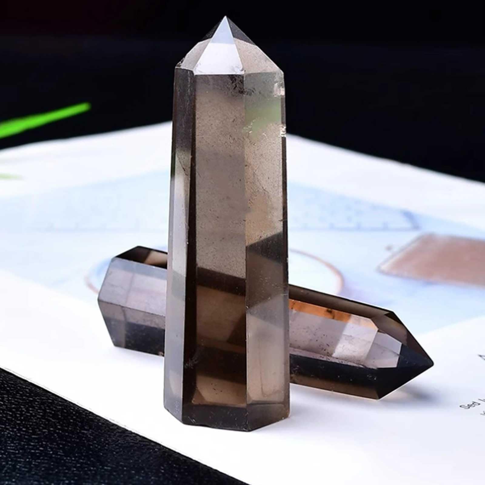 Obelisco o con Torre di Cristallo curativo al Quarzo fumé Naturale | Bacchetta con punta esagonale a 6 colonne sfaccettate per Reiki, Chakra, meditazione, decorazioni per la casa