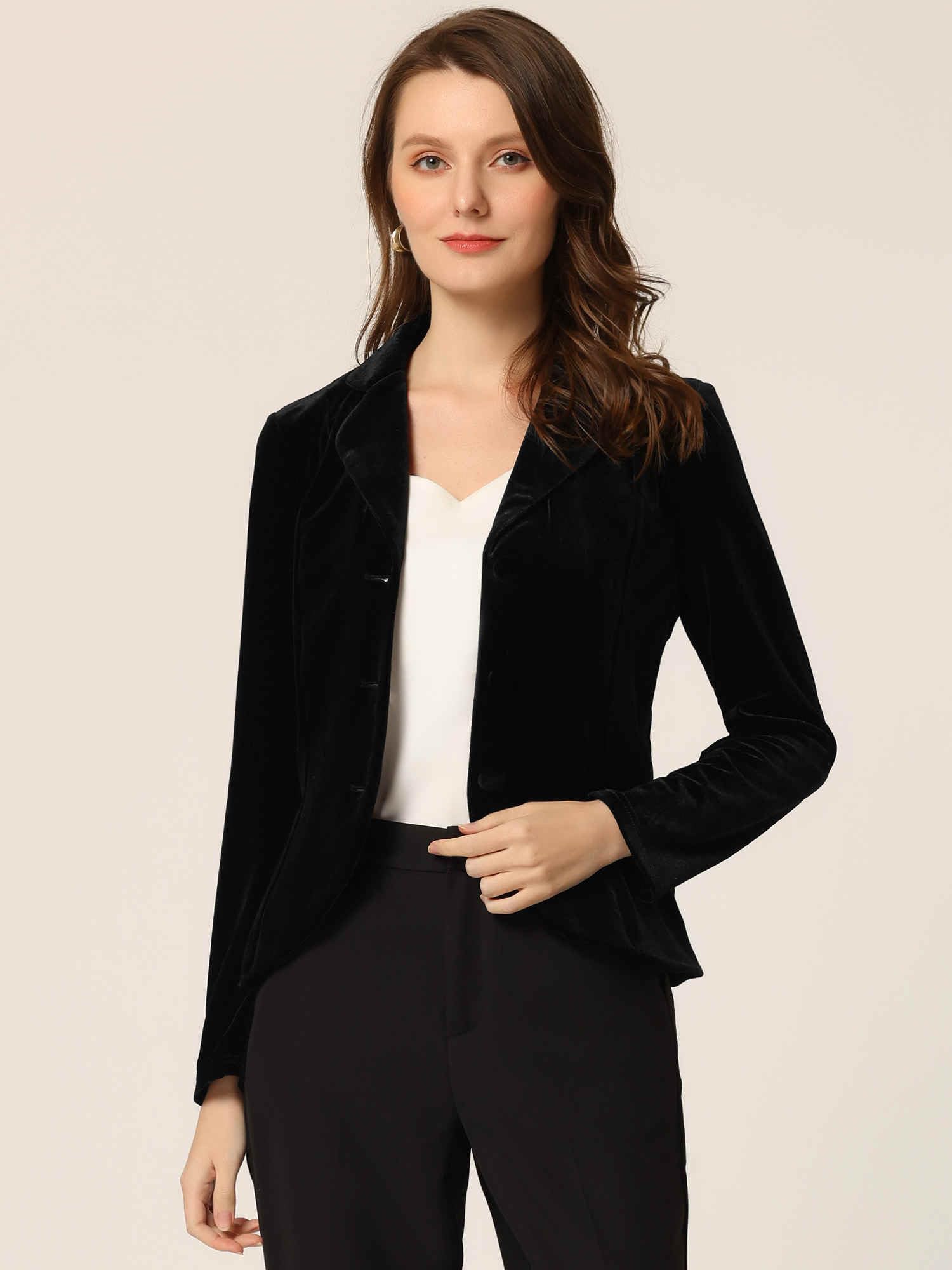 Allegra K Damen samt Blazer Revers mit Kerbe Bürobluse