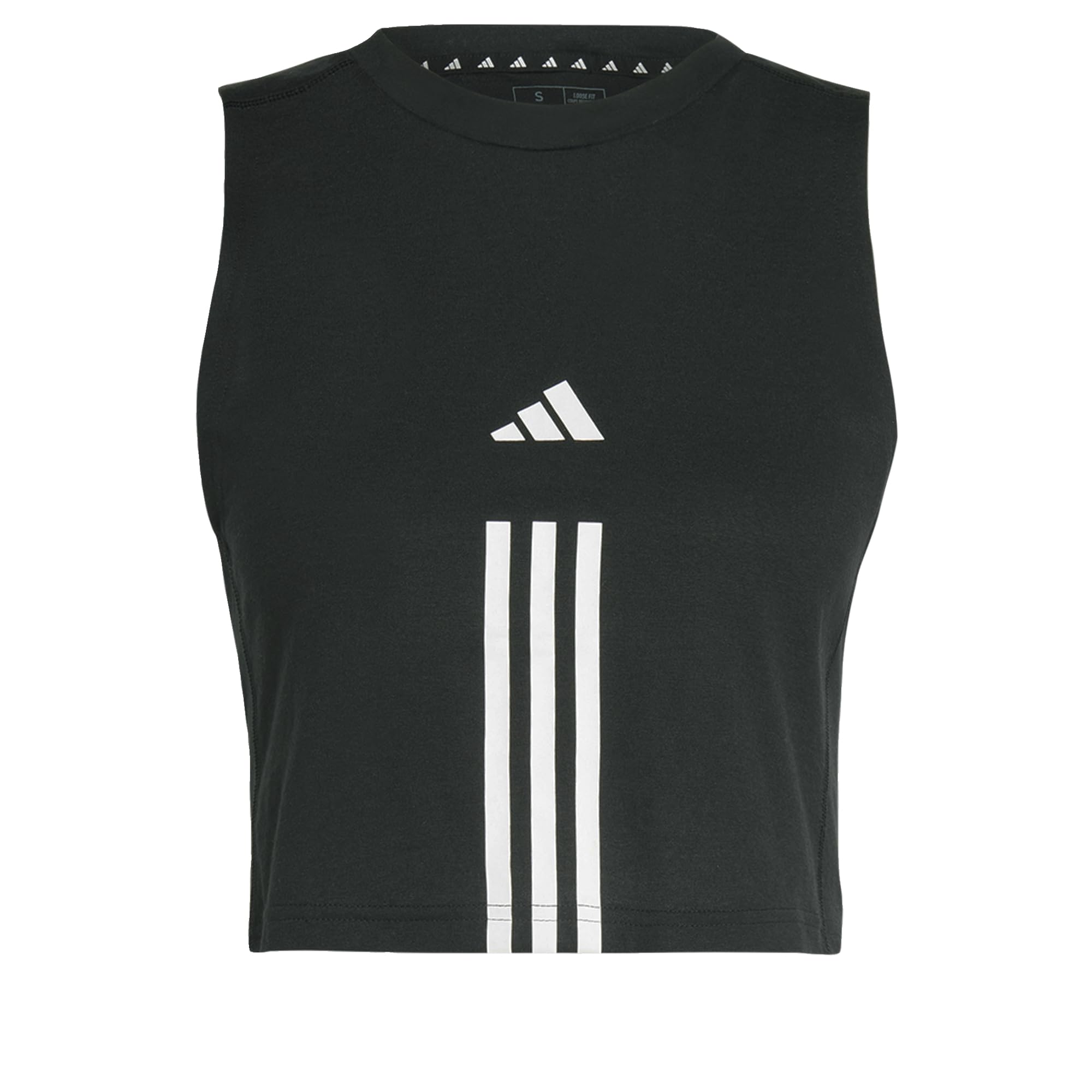 adidas Women's Train Essentials Train Cotton 3-Stripes Crop Tank Top, Black/White, L