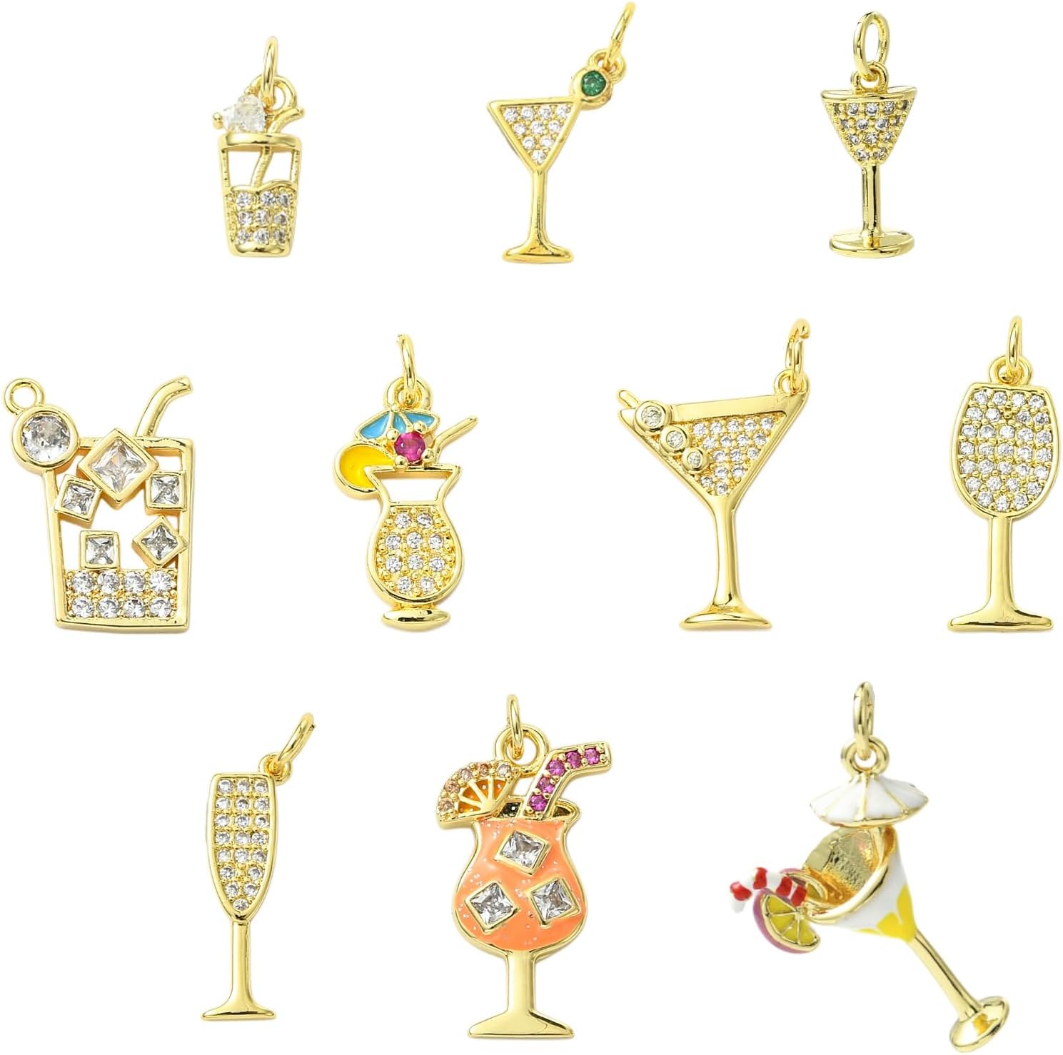 KitBeads 10Pcs Brass Gold Plated Cocktail Charms Micro Pave Cubic Zirconia Drink Cup Charms for Jewelry Making Necklaces Earrings Bracelets Crafts