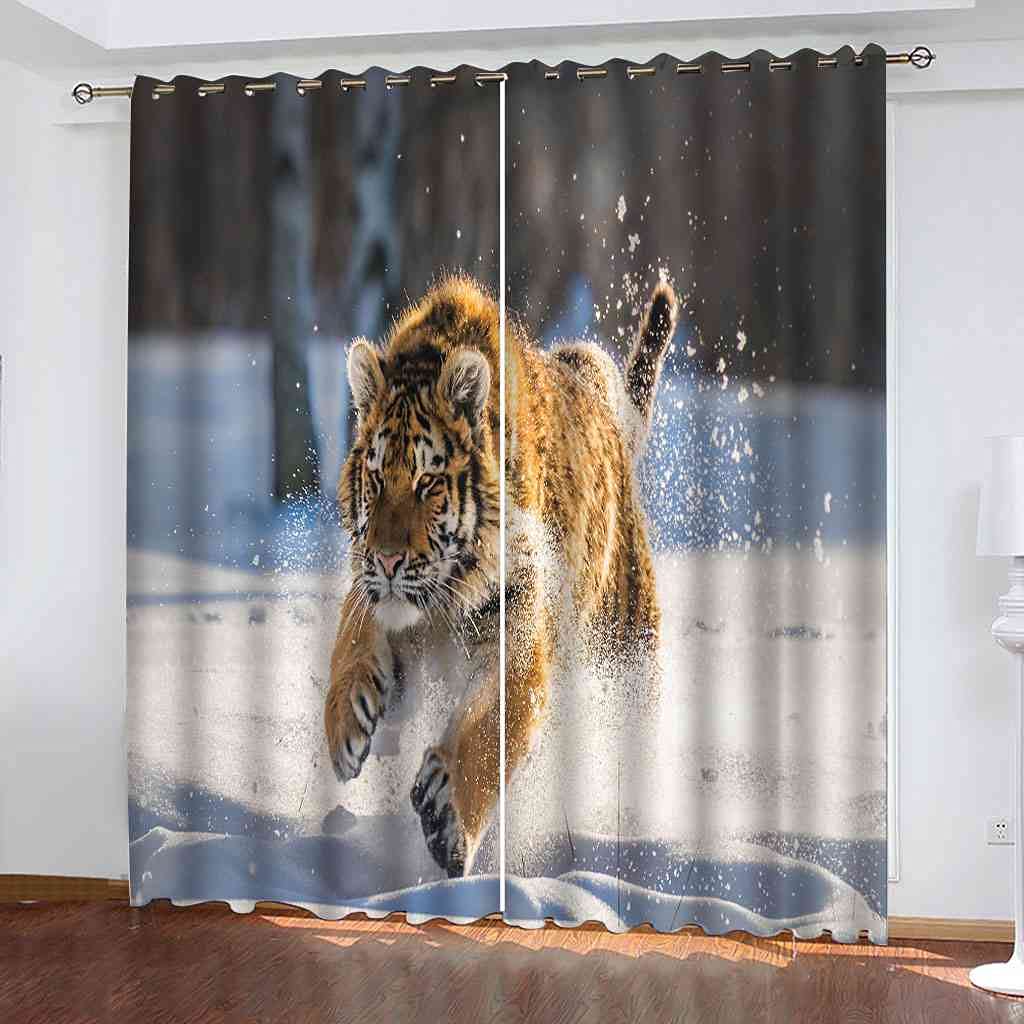 Rideaux phoniques et thermiques 3D tigre blanc 140x160