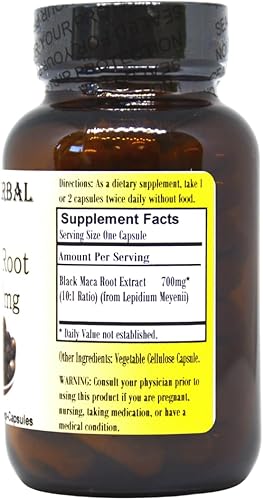 Miniatura 2 de Barlowe's Herbal Elixirs Maca negra | Extracto de raíz de maca peruana | 700 mg por cápsula | 60 cápsulas vegetales (vegano, kosher, halal) | |