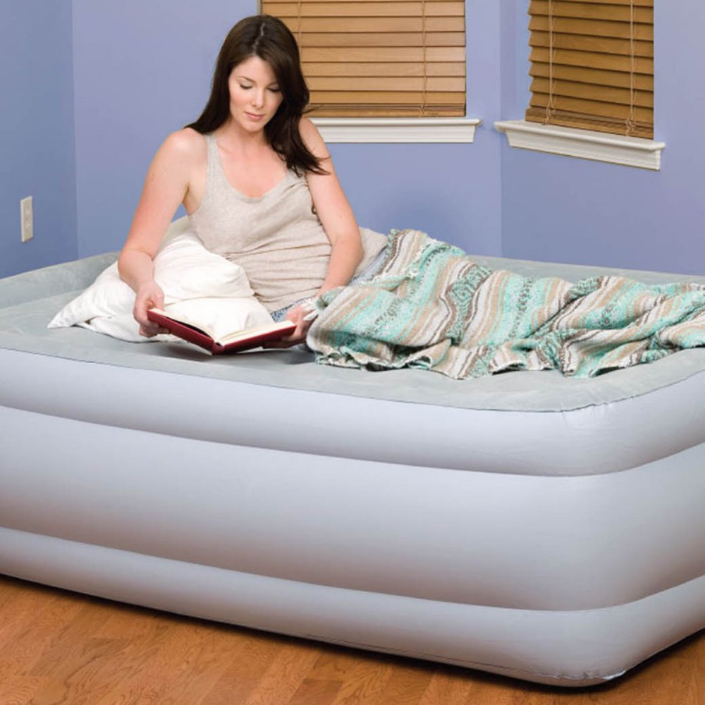 Pure Comfort Flock Top Air Mattress, Raised Profile Full Sized Bed, Grey