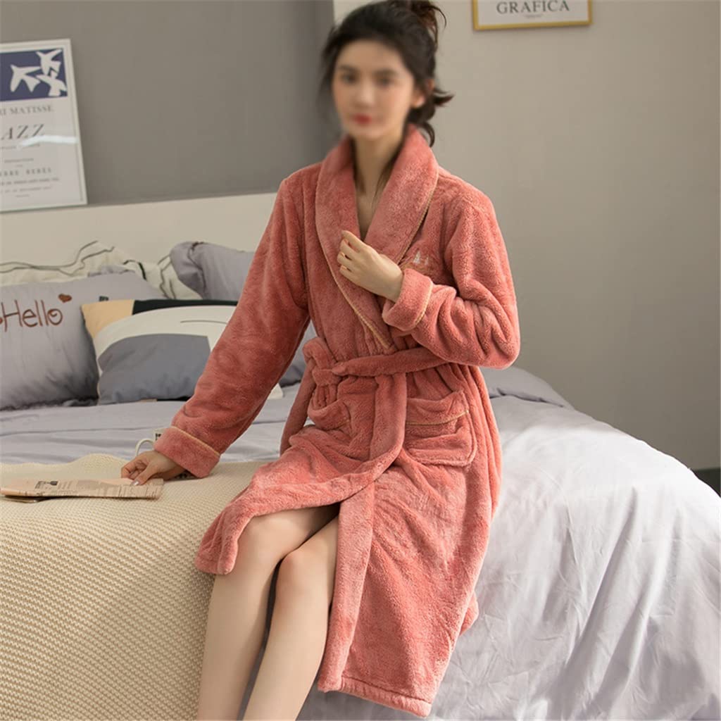 Frauen-Winter verdicken warmes Flanell-Pyjama-Set Langarm-Roben Nachtwäsche superweicher Fleece-Morgenmantel (Color : Pink, Size : L Code)