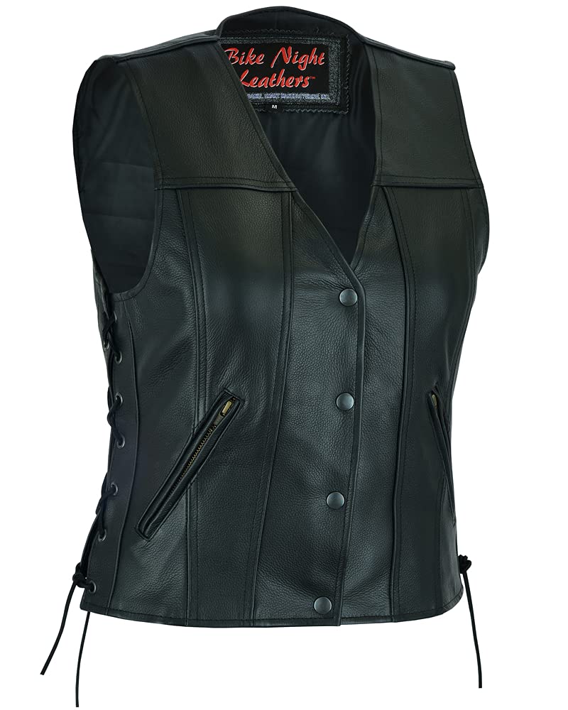 Women's Motorcycle Vest with Side Laces and Dual Gun Pockets (Medium, Black)