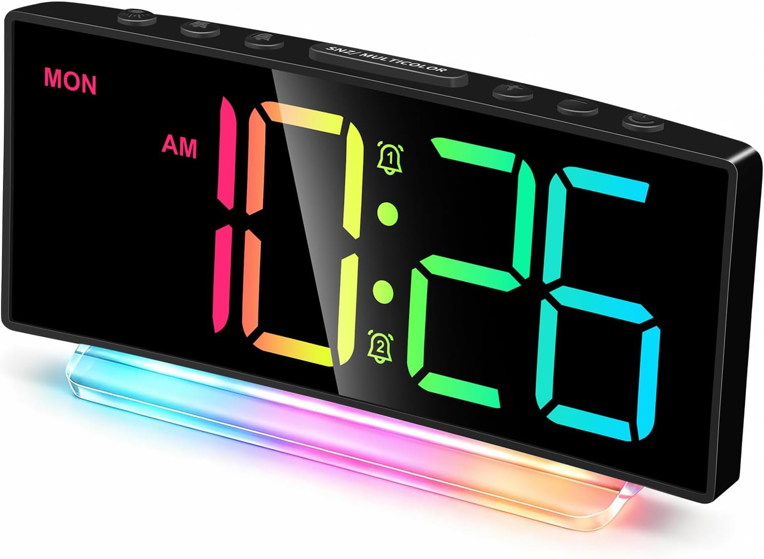 Olkieqz Extra Loud Alarm Clock for Heavy Sleeves Adults Teenagers Children Rainbow Clock for Bedroom Small Smart Digital Clock with