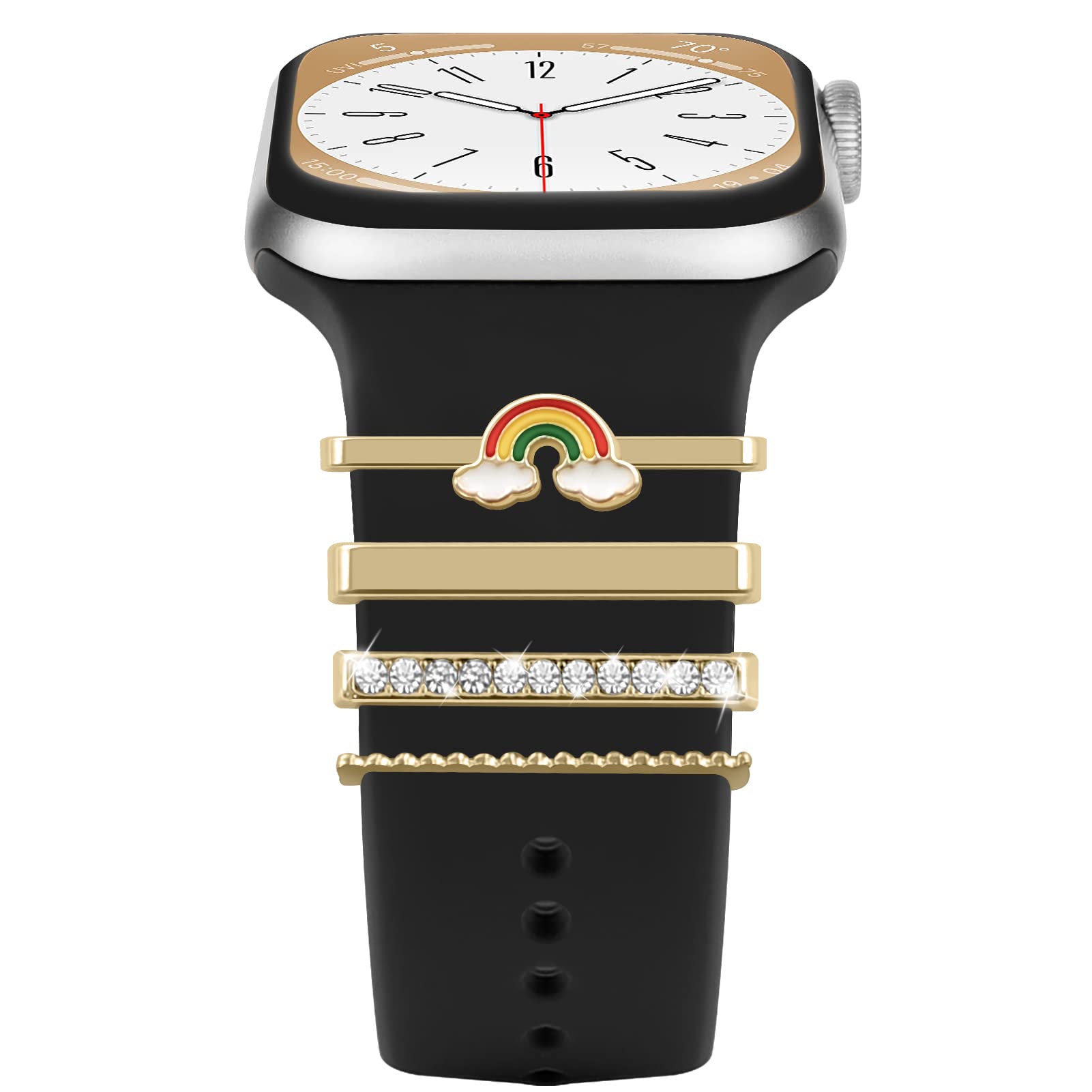 Diamant Zierring Kompatibel mit Apple Watch Silikon Armband 38mm 40mm 41mm 42mm 44mm 45mm 49mm, Armband Metallanhänger Zubehör für iWatch 8 7 6 5 4 3 2 1 SE Ultra,E2
