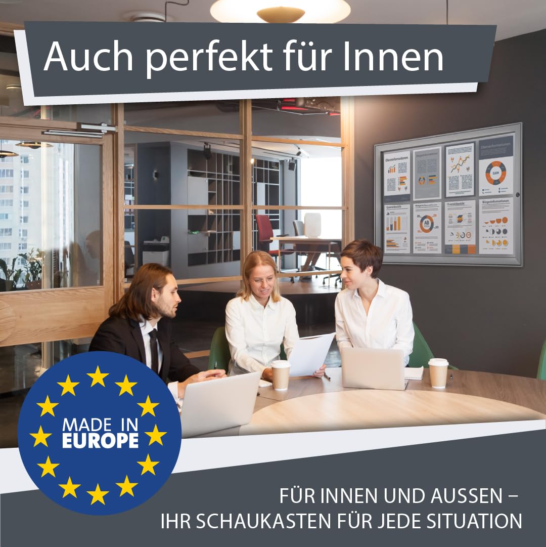 Schaukasten außen 12x DIN A4 | wetterfest | abschließbarer Infokasten SAN-Scheibe | beschreibbare magnetische Rückwand | ideal für Außenbereich & Outdoor Wand-Montage
