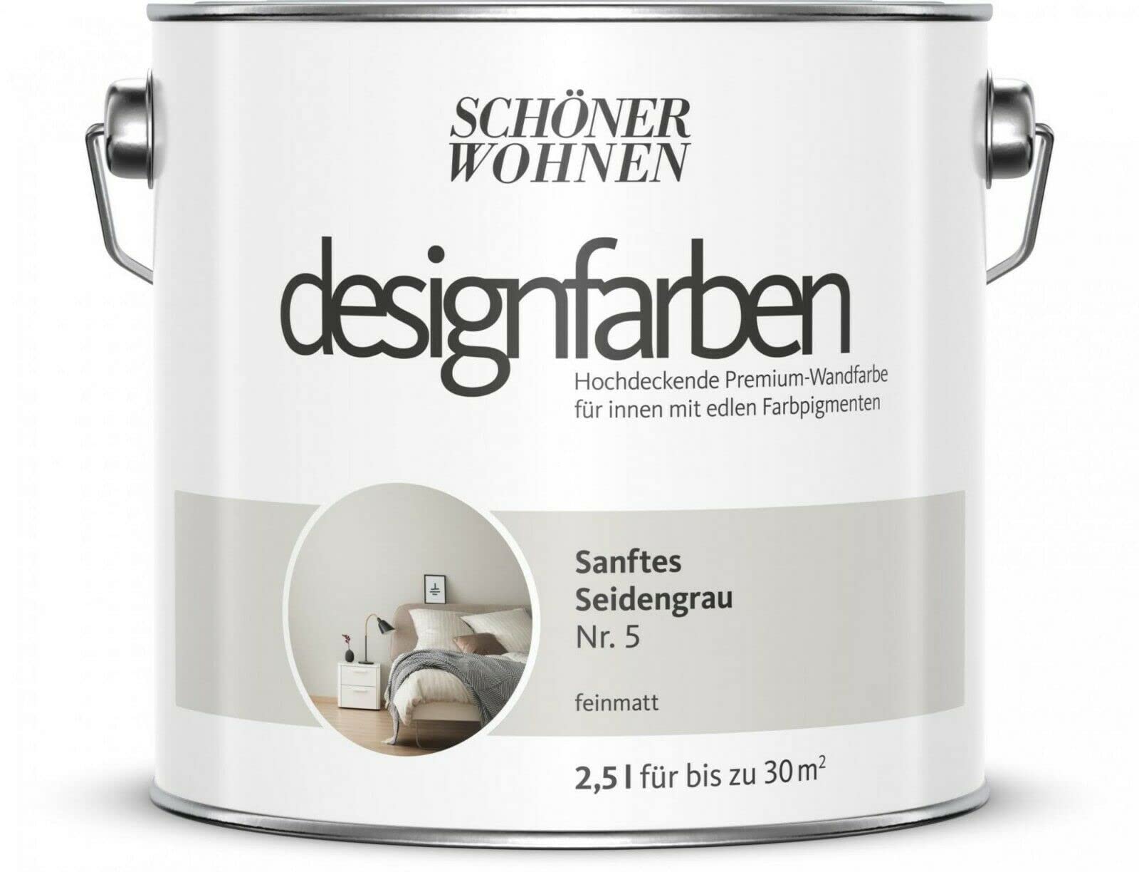 Schöner Wohnen designfarben feinmatte Wandfarbe für innen 2,5 Liter mit go/on Rollen-Set 5-tlg (Nr 9 Weiches Strandbeige)