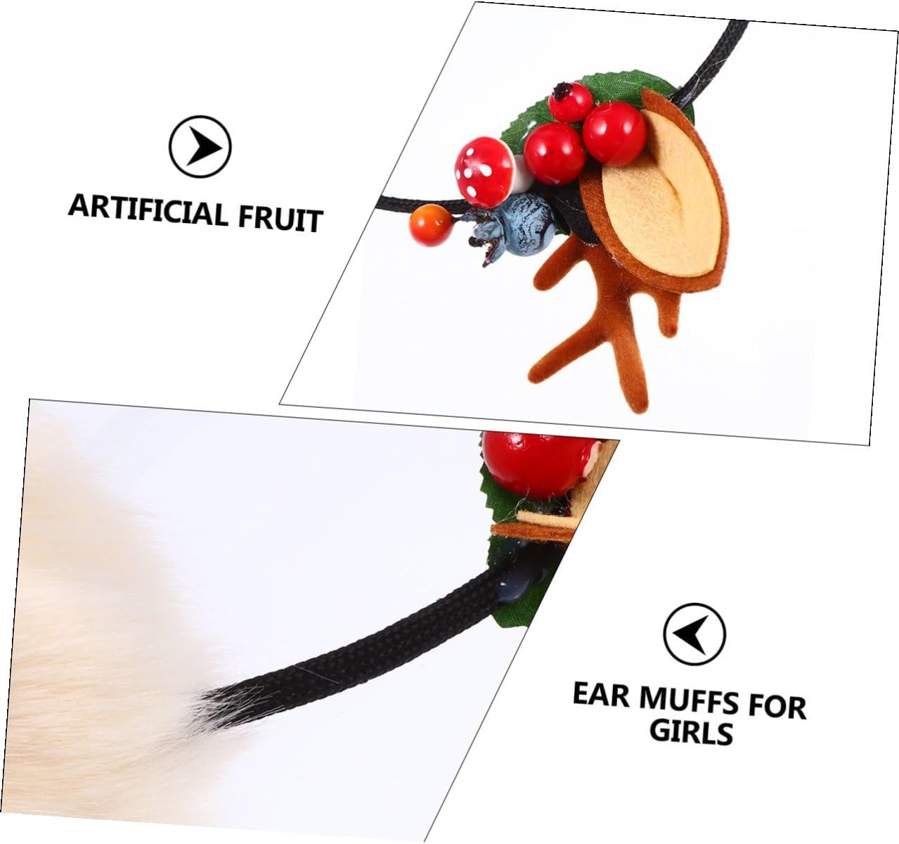 Christmas Earmuffs for Women Cute Reindeer Antlers Headband with Cat Ears Winter Warm Ear Muffs Soft Furry Headcover for Outdoor Use
