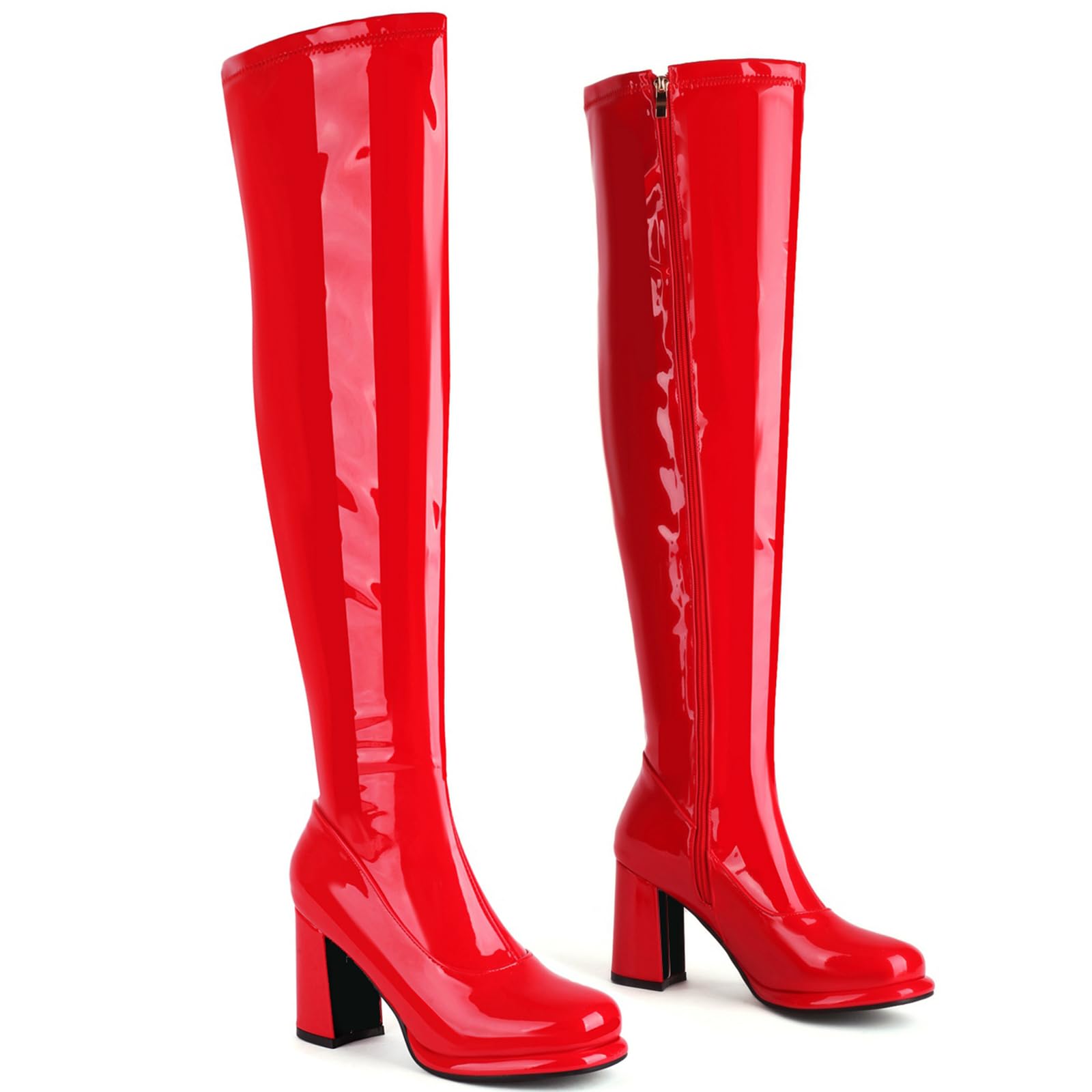 Damen Plateau-Overknee-Stiefel mit Reißverschluss und klobigen Absatz