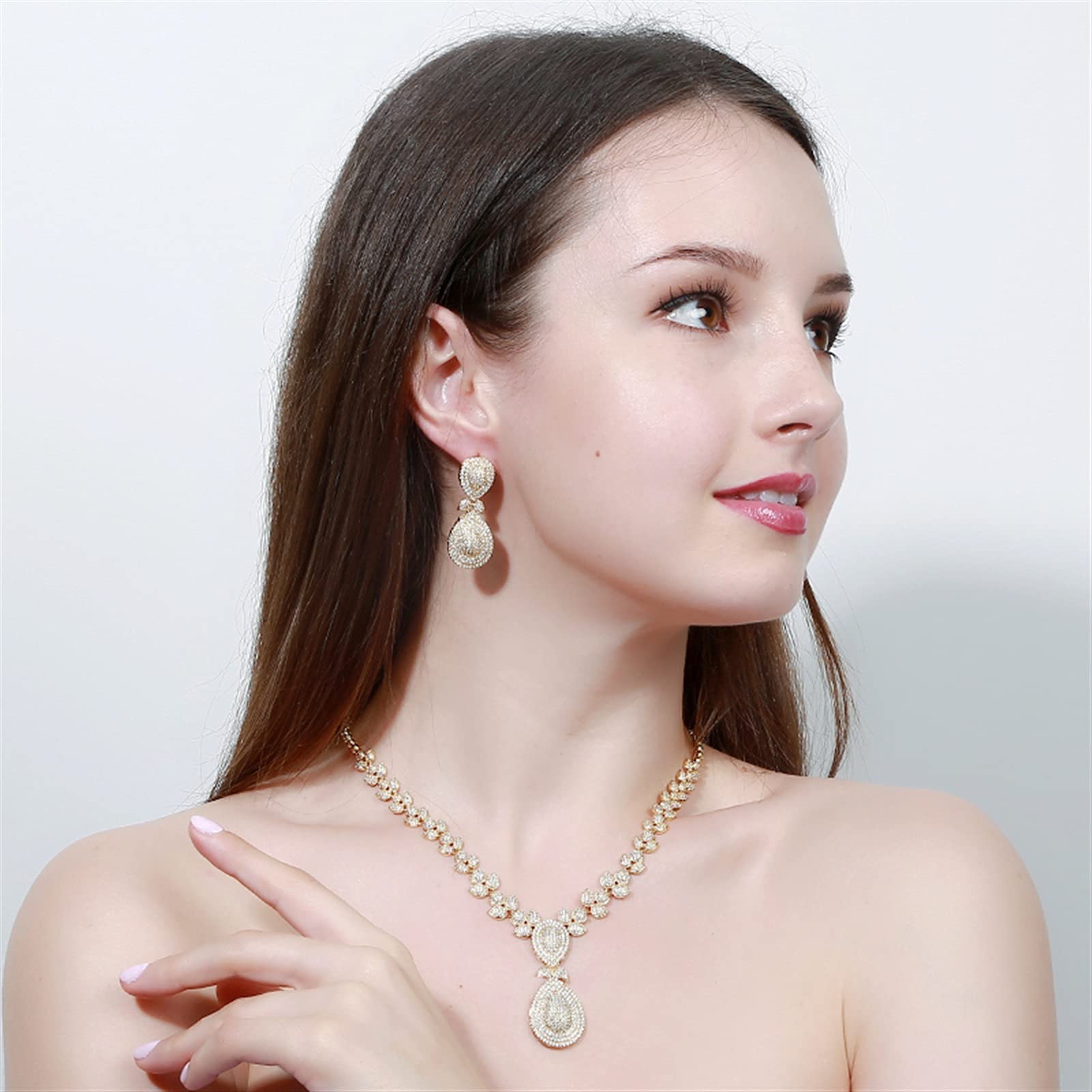 Schmuck 4-teiliges Brautschmuck-Set für Hochzeit, Bankett, goldfarben, für Damen, Party, Kostümzubehör