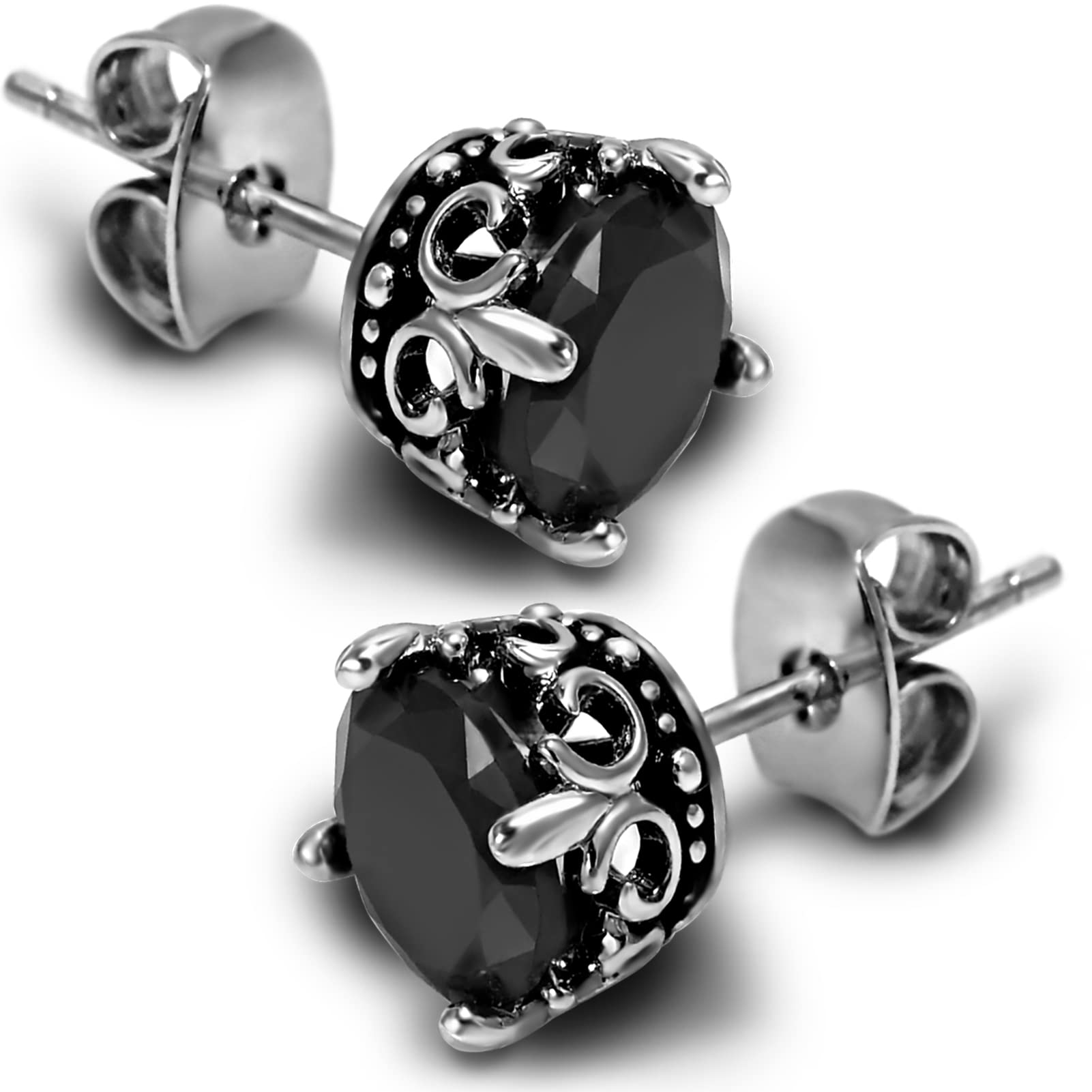 Retro Dark Shadow Stud Earrings, Hypoallergenic Stainless Steel Cubic Zirconia Earrings