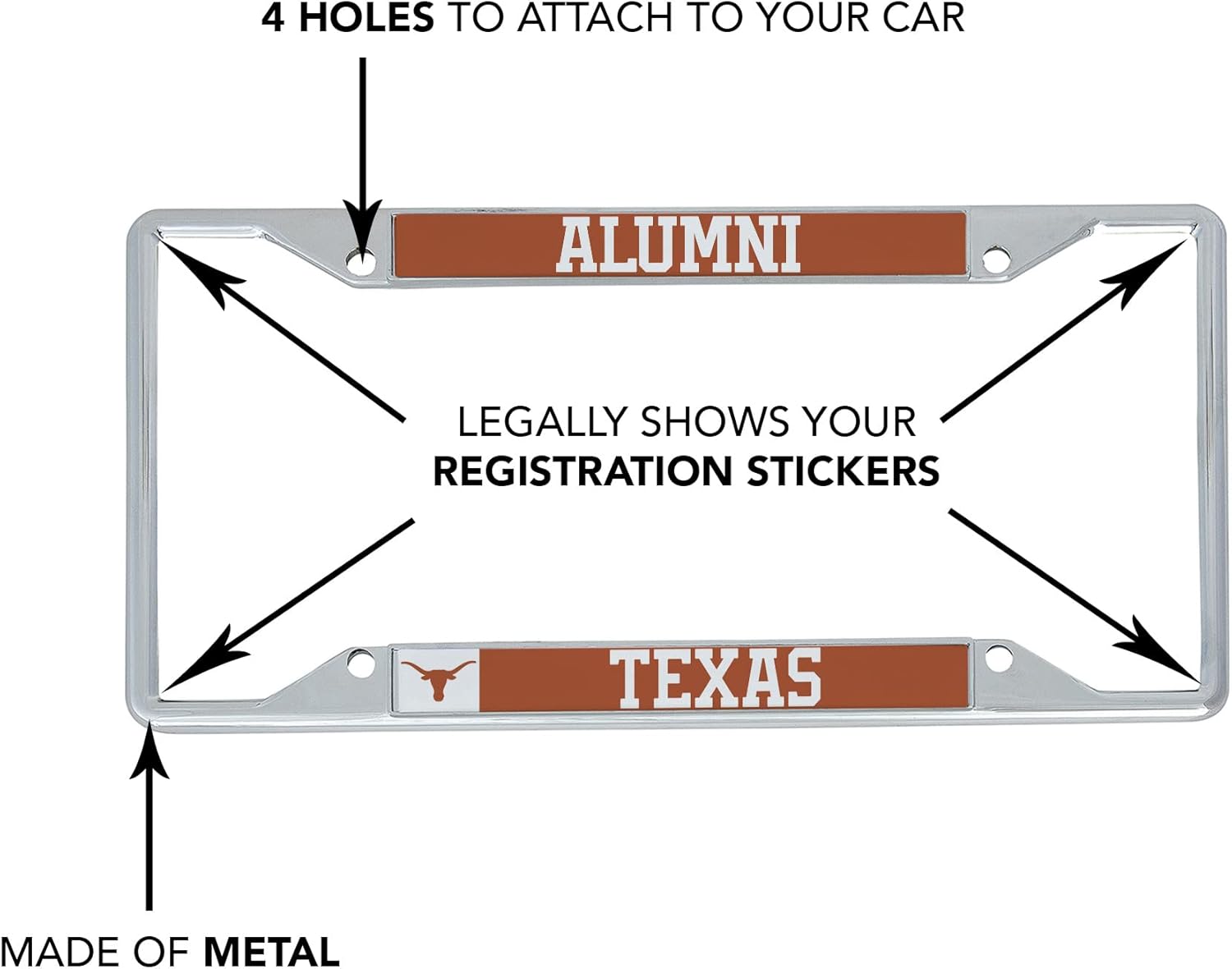 Desert Cactus University of Texas Car Accessories Metal License Plate Frame for Front or Rear of Car (Alumni 2 Pack)