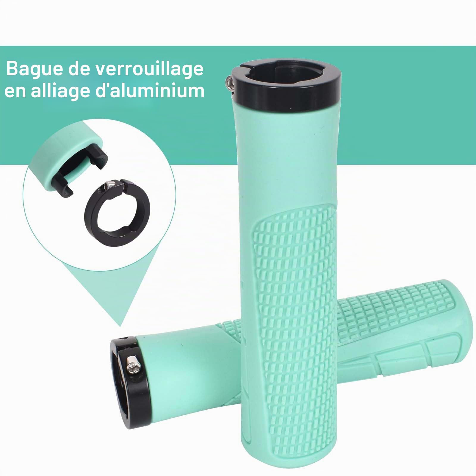 Poignées De Vélo Antidérapantes Ergonomiques - Caoutchouc Haute Qualité, Diamètre 22 Mm, Avec Anneau De Verrouillage, Pour VTT, BMX, Scooter Et Vélo Pliant