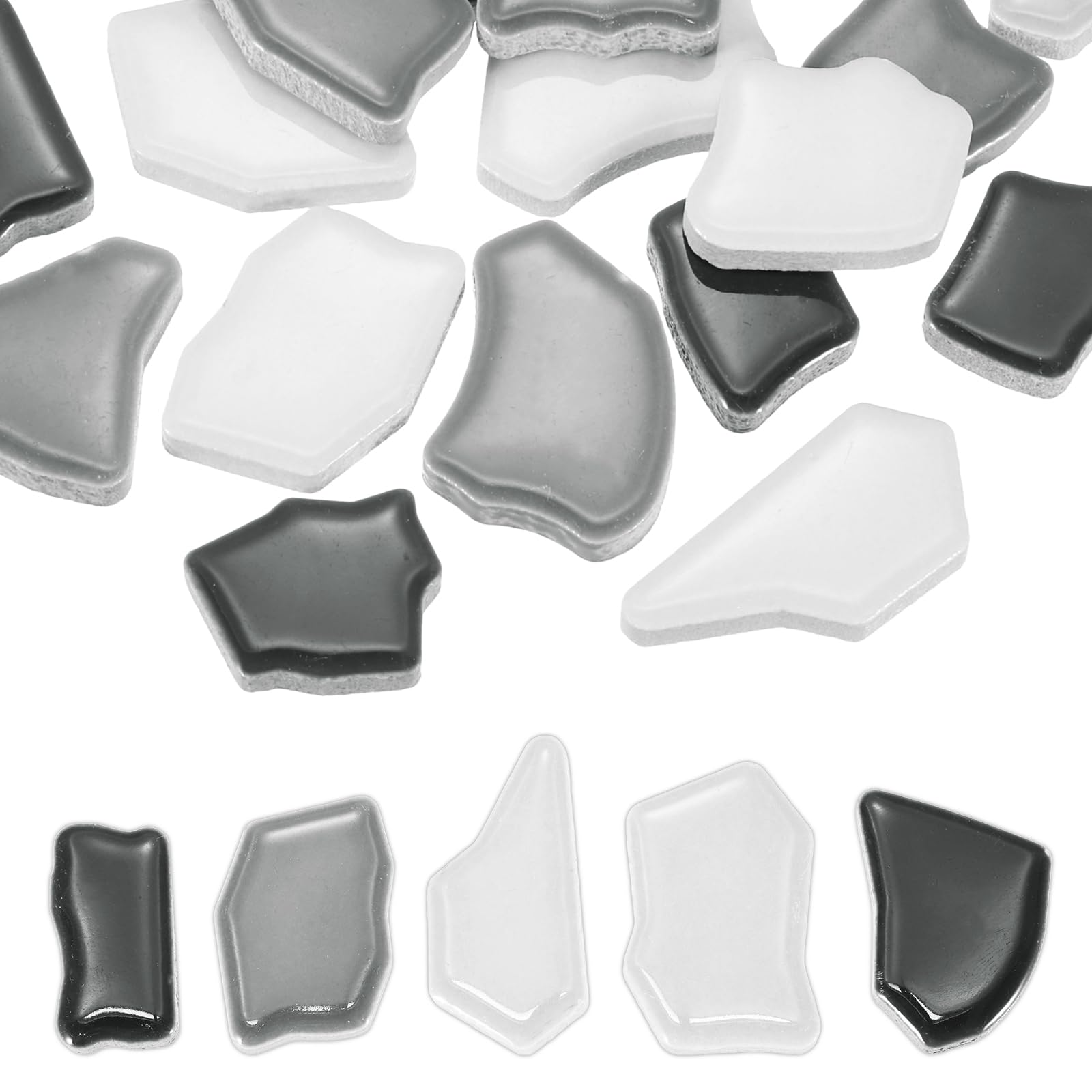 Mosaïque en céramique irrégulière PATIKIL 250g | Galets de porcelaine noir blanc gris 2-4cm