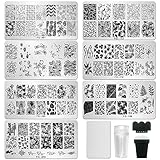 AddFavor Nail Stamper Kit - 7pcs Flower Leaves Stamping Plate with Silicone Stamper and Scraper, Animal Image Nail Stencils, Design Supplies