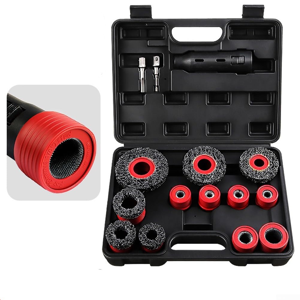 Kit de 15 cepillos limpiadores de óxido para pernos de rueda diseñados para tamaños de pernos de 12 mm, 13 mm, 14 mm, 16 mm, 22 mm, 28 mm y compatibilidad con taladros