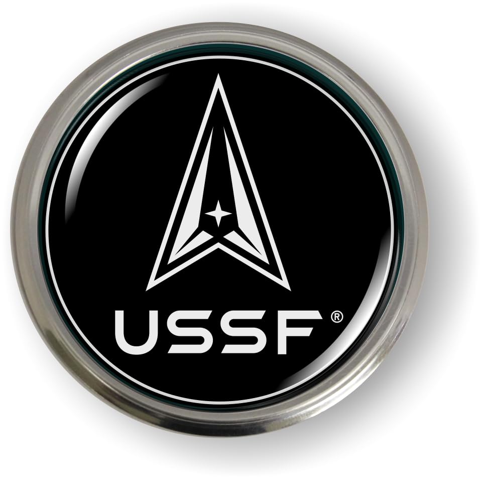 Image of BestLicensePlateFrames - USSF Symbol 3D Domed CAR Emblem Badge Sticker Semi-Flexible Aluminum Bezel - Official USAF and USSF Licensed Product