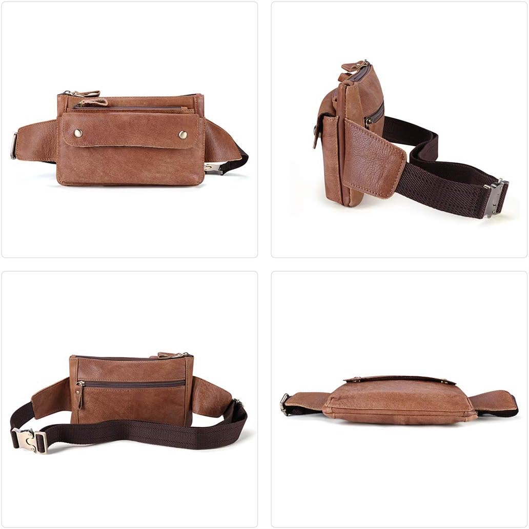 Unisex Slim Fanny Pack, Genuine Leather Waist Bag Bum Bag with Adjustable Strap, Vintage Chest Pack for Travel Running Hiking Climbing Daily Use - Image 3