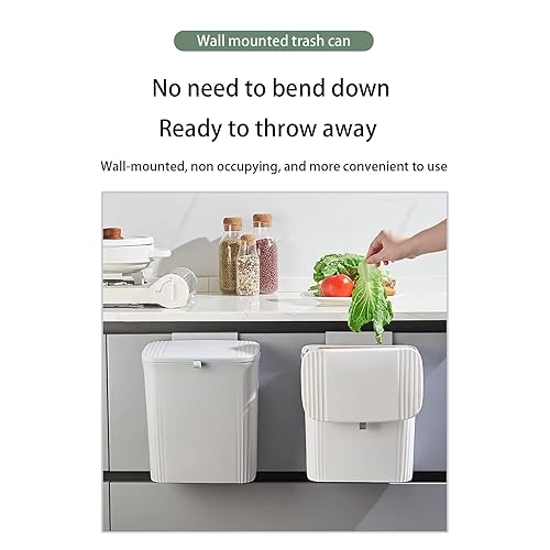 Miniatura 2 de KiDaYuan Hanging Wall Mounted Kitchen Plastic Trash can, Compost Bin Cabinet-Hanging Trash binWaterproof and Leak Proof with Cover, 9.5L (2.5