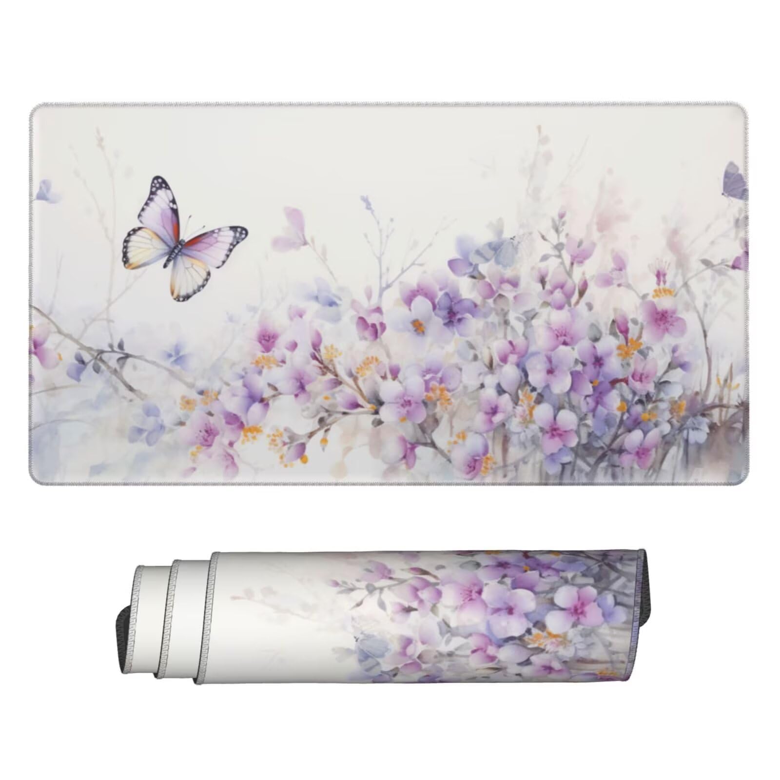 Alfombrilla de Ratón Gaming Grande XXL 1400x600x4mm con Bordes Cosidos, Tela de Micro Tejido, Base de Goma Antideslizante y Mouse Pad, para Teclado Escritorio, PC, Oficina Pensamientos Morados Y6470