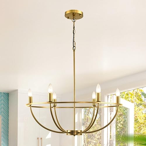 28.5'' Farmhouse Chandeliers for Dining Room,6-Light Gold Dining Room Light Fixtures,Large Foyer Chandeliers for High Ceilings,for Living