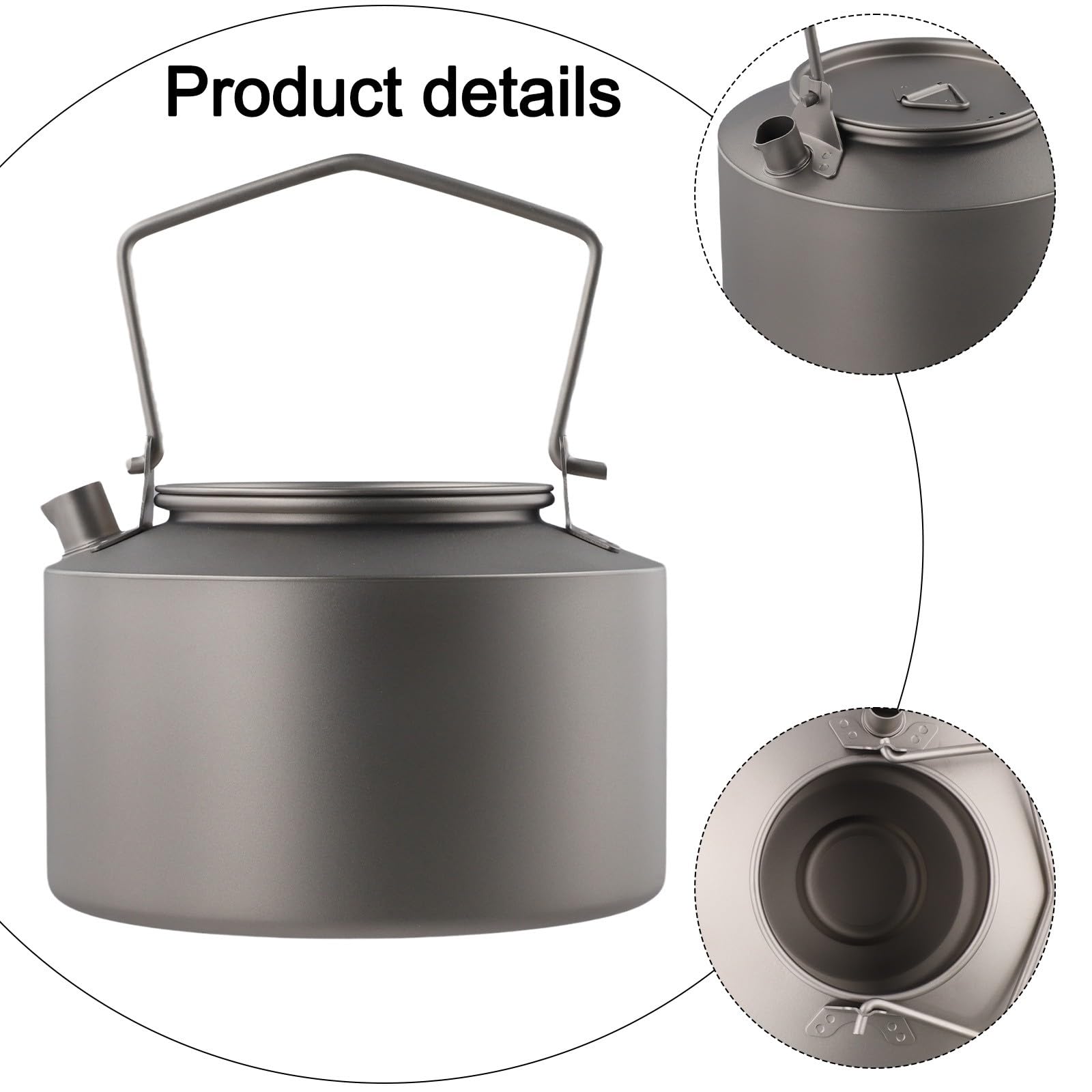 Pure Ti Bollitore con manico pieghevole, teiera ultraleggera da 980 ml per campeggio, escursionismo e caffè all'aperto
