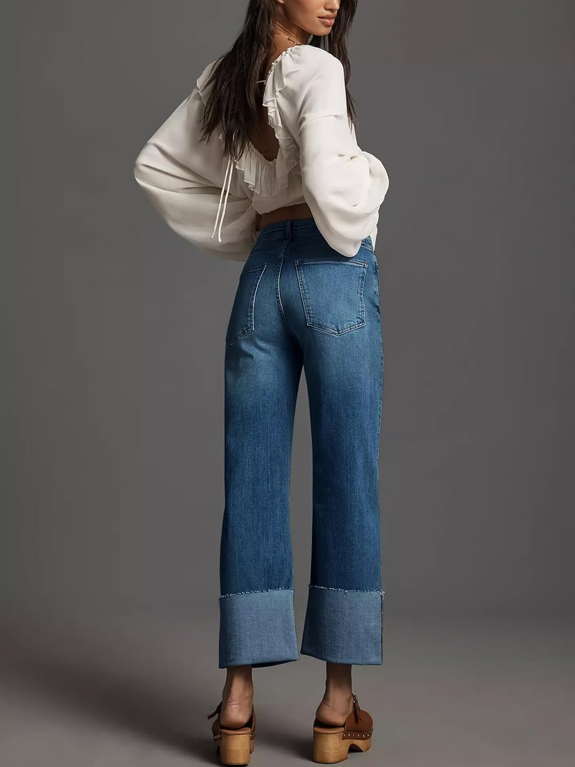 KUNMI Women’s Wide Leg Jeans High Waisted Straight Leg Stretchy Denim Pants with Pockets