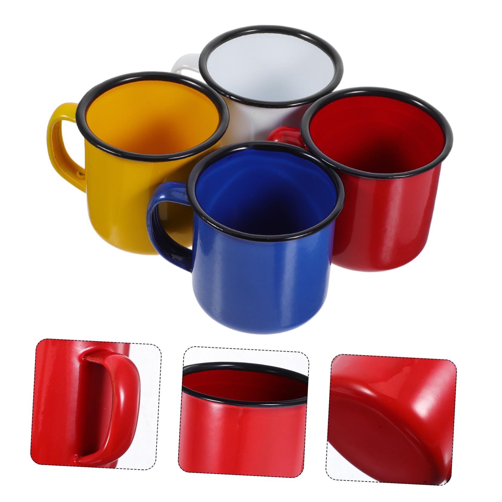 Diseño Simple y Fácil de Limpiar Vintage Juego de 4 Tazas Esmaltadas Material de Esmalte Resistente para Camping y Café Adecuado para Familias y Cafés