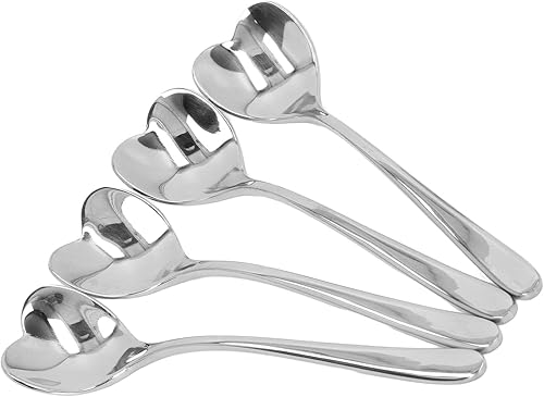 Miniatura 4 de 4 cucharas de café, cucharaditas de acero inoxidable en forma de corazón de 4 pulgadas, encantadora cuchara ergonómica de metal para postres,