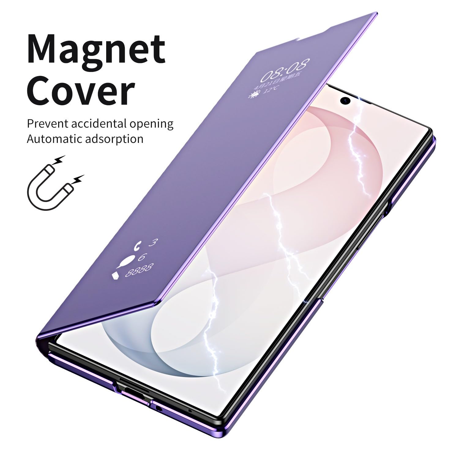 Generic Funda compatible con Samsung Galaxy Z Fold 6 (color: dorado) de fibra de carbono magnética con espejo trasero duro Smart View Flip Stand Case