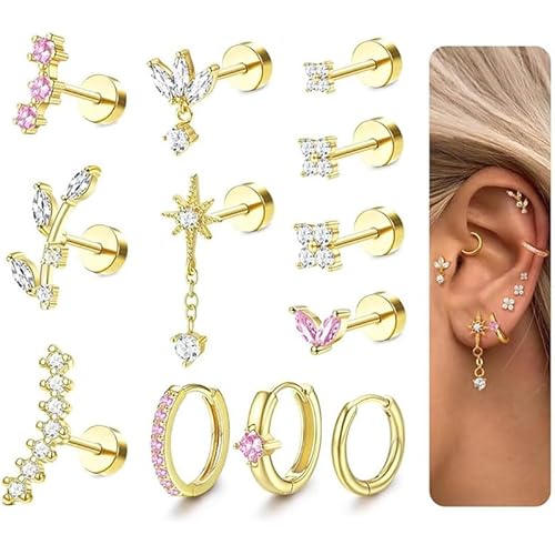 ORAZIO 16 Gauge Cartilage Earrings for Women Flat Back Hypoallergenic Surgical Steel Small Flatback Stud Hoop Cartilage Earring Stack Set Daith Conch Tragus Helix Piercing Jewelry Single PC