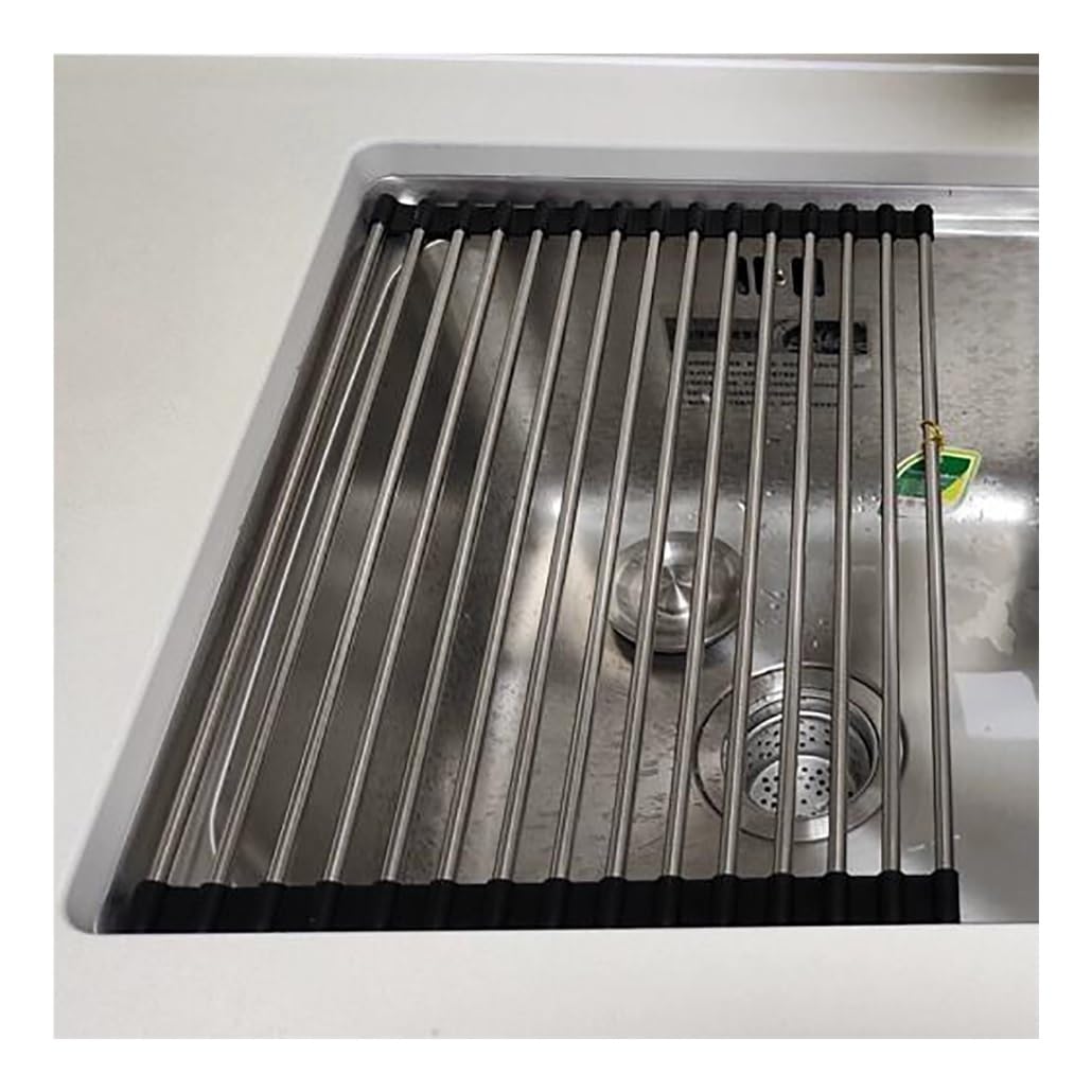 IvyLoutish Roll Up Dish Drying Rack Over The Sink Portable Stainless Still Rolling Rack Folding Mat, Sink Cover Multipurpose Organizer Collapsible Dish Drainer