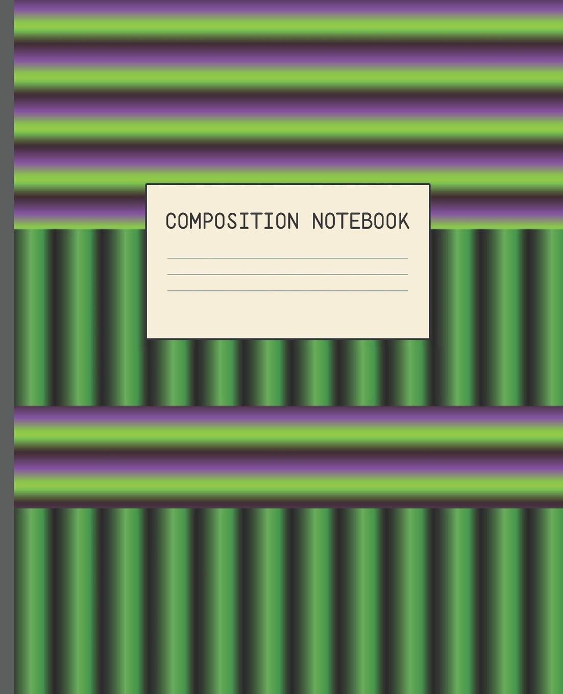 COMPOSITION NOTEBOOK: GREEN AND PURPLE STRIPES VAPORWAVE OPTICAL ILLUSION DESIGN COVER | 7.5 x 9.25" COLLEGE-RULED 100 PAGES | WORKBOOK, JOURNAL, COMPOSITION NOTEBOOK