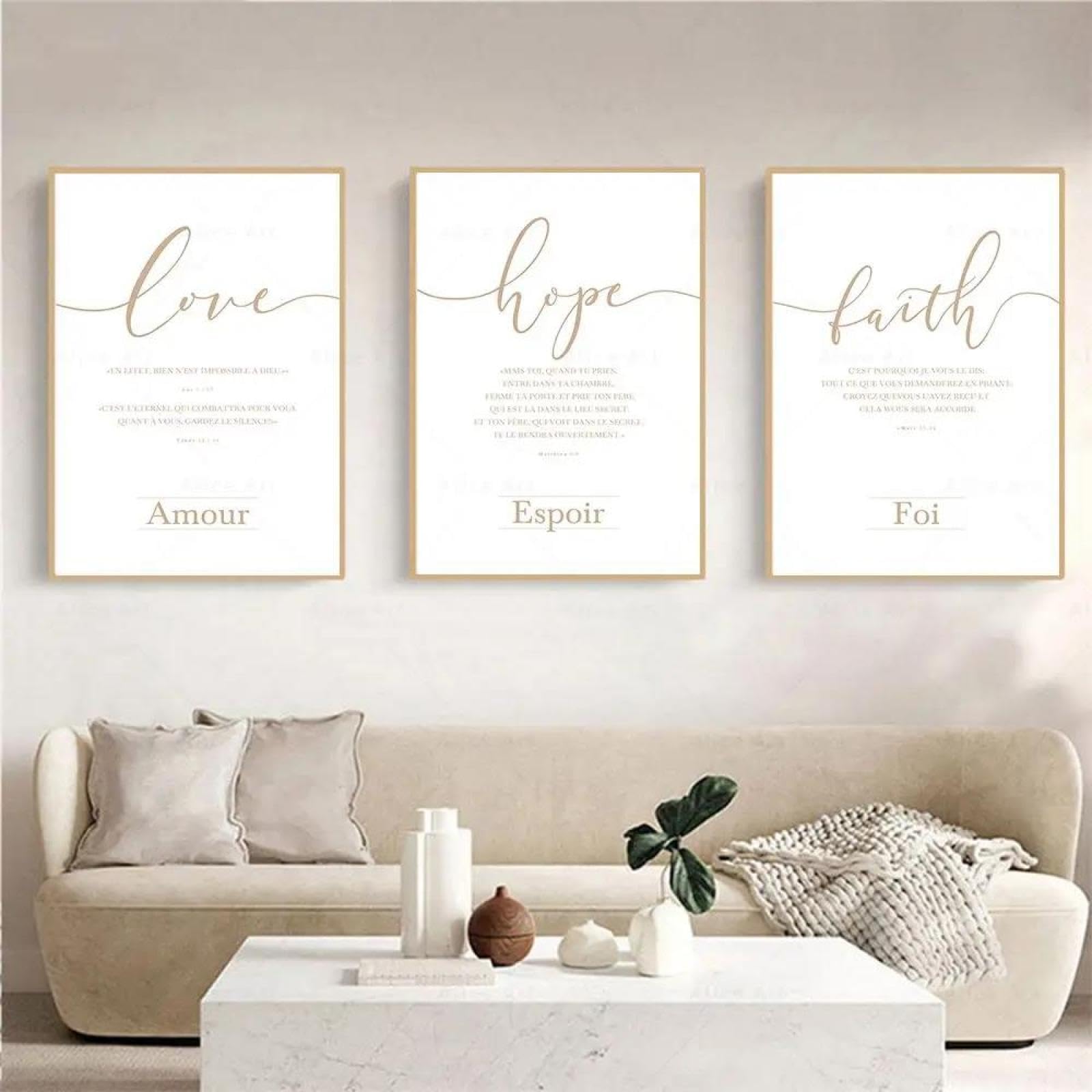Baibexing Faith Hope Love Bible Verse French Wall Art Poster And Print Canvas Painting Nordic Wall Picture Forliving Room Christian Decor 21X30Cmx3Pcs Unframed