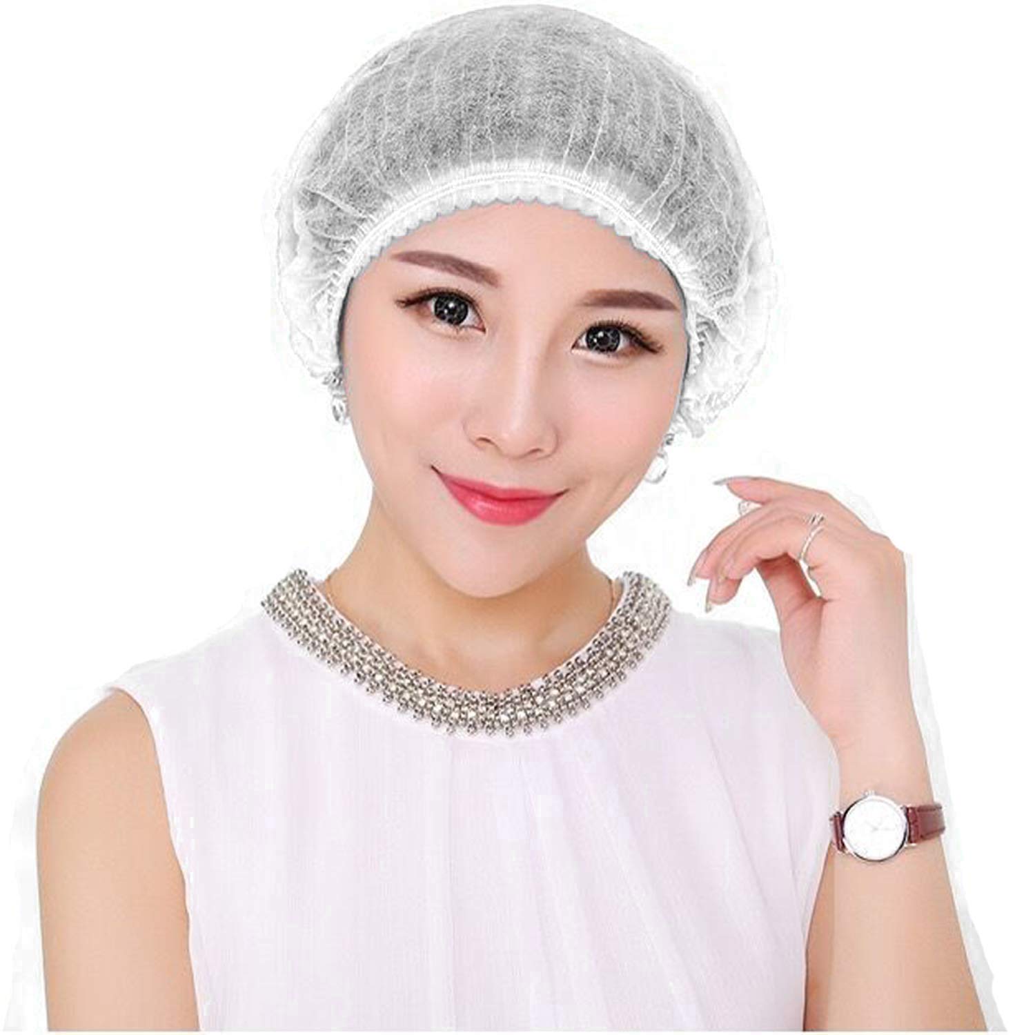 SSKR 15 Pieces Disposable Cap Stretchable White Caps - Head Cover Hair For Cooking & Hygiene