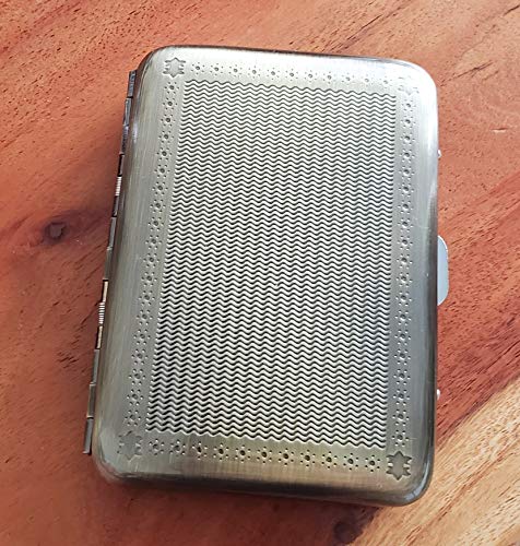 Classic Metallic Silver Color Double Sided King Cigarette Case Etched Design Shorter than 100\'s (Antique Brass)
