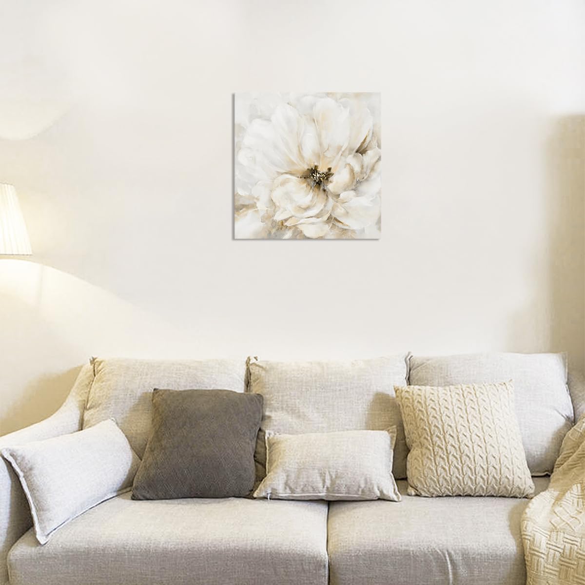 Sechars Lienzo De Flores Blancas Para Pared, Color Beige Y Dorado, Decoración De Baño, Pintura Floral, Obra De Arte Para Dormitorio, Decoración Del Hogar