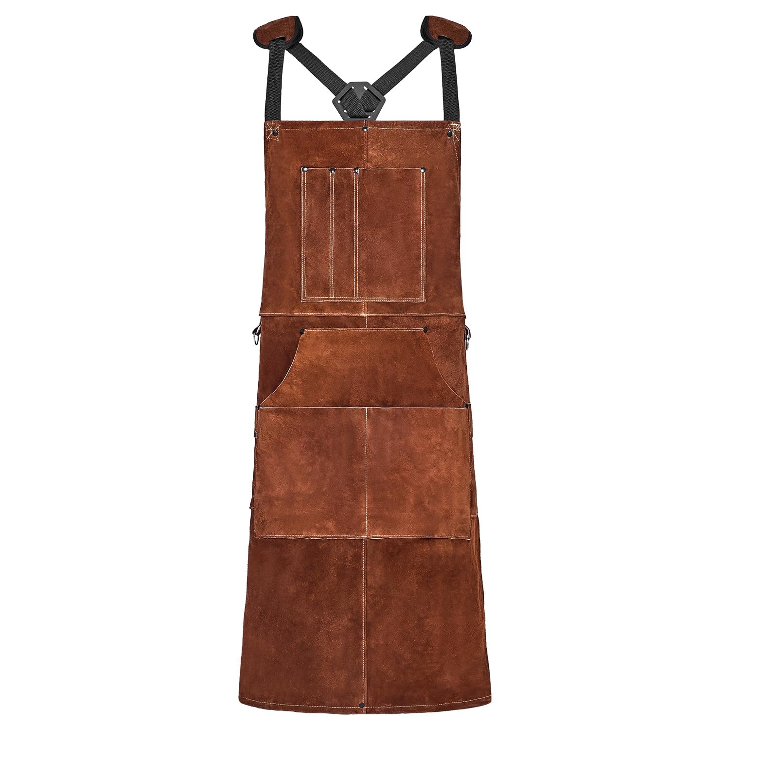 VEVOR Tablier de Soudage en Cuir de Vachette, Tablier de Soudeur Résistant aux Flammes, à la Chaleur, avec 6 Poches, Protection Étincelles pour Hommes, Femmes, de Travail du Bois, Jardinage, Barbecue