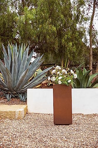 Image of Veradek Corten Steel Series Pedestal Planter - Tall Corten Steel Planter for Outdoor Porch /Patio | Naturally Rusting Steel for All-Weather Use | Modern Rustic Decor for Tall Plants, Trees, Flowers