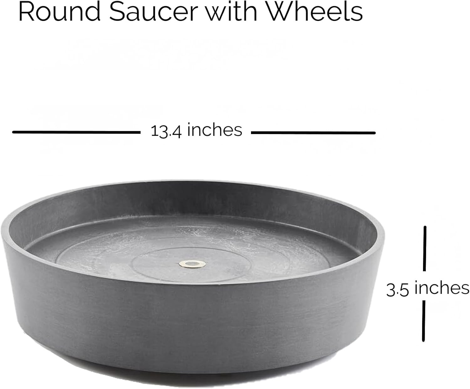 Ecopots Recycled Plastic Round Flower Pot Planter Saucer with Wheels, 13.5", Grey