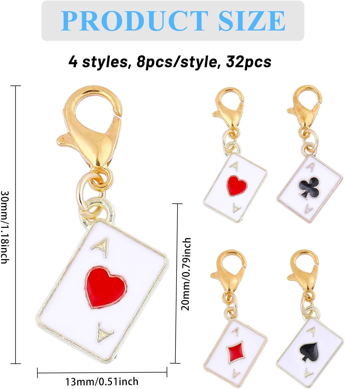 CHGCRAFT 32 Pcs 4 Styles Enamel Poker Card Pendant Hearts Playing Cards Pendant Alloy Enamel Poker Card Charms Pendant With Lobster Clasps for Earrings Necklace Keychain Hand Making - Image 2