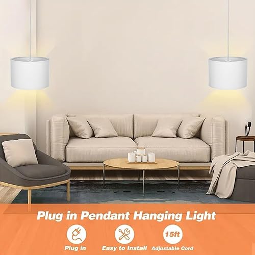 Miniatura 3 de Lámpara colgante de 15 pies con interruptor, luces colgantes blancas con cable de enchufe, lámpara colgante con control remoto, lámpara colgante