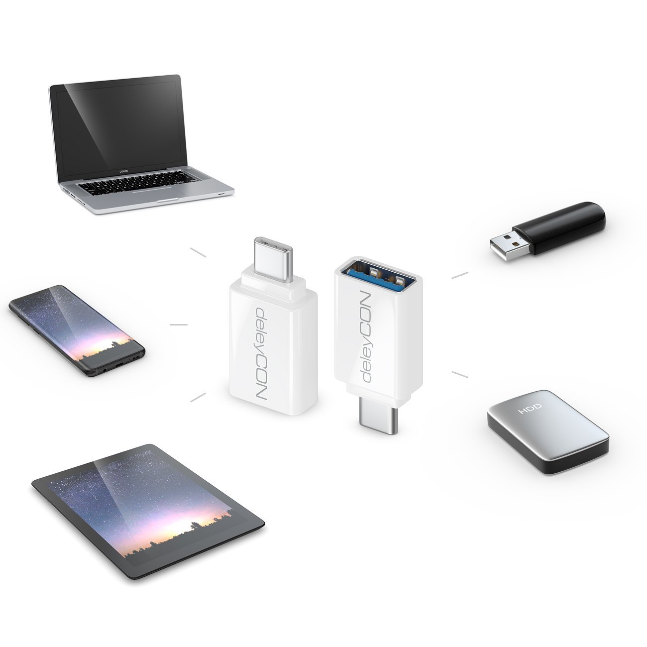 DeleyCON Adaptateur USB-C (Lot De 3) - Prise C Vers Fiche A