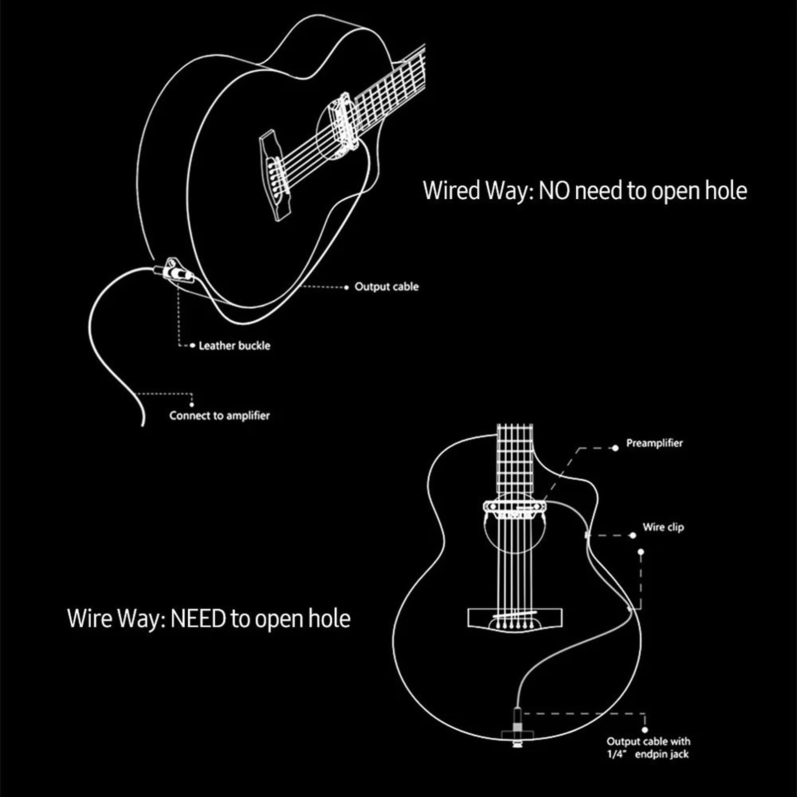 Instrument Strunowy Przetwornik Do Gitary Akumulatorowy System Przetworników Do Gitary Akustycznej Elektryczna Gitara Basowa Akcesoria Do Kabla(Silver)