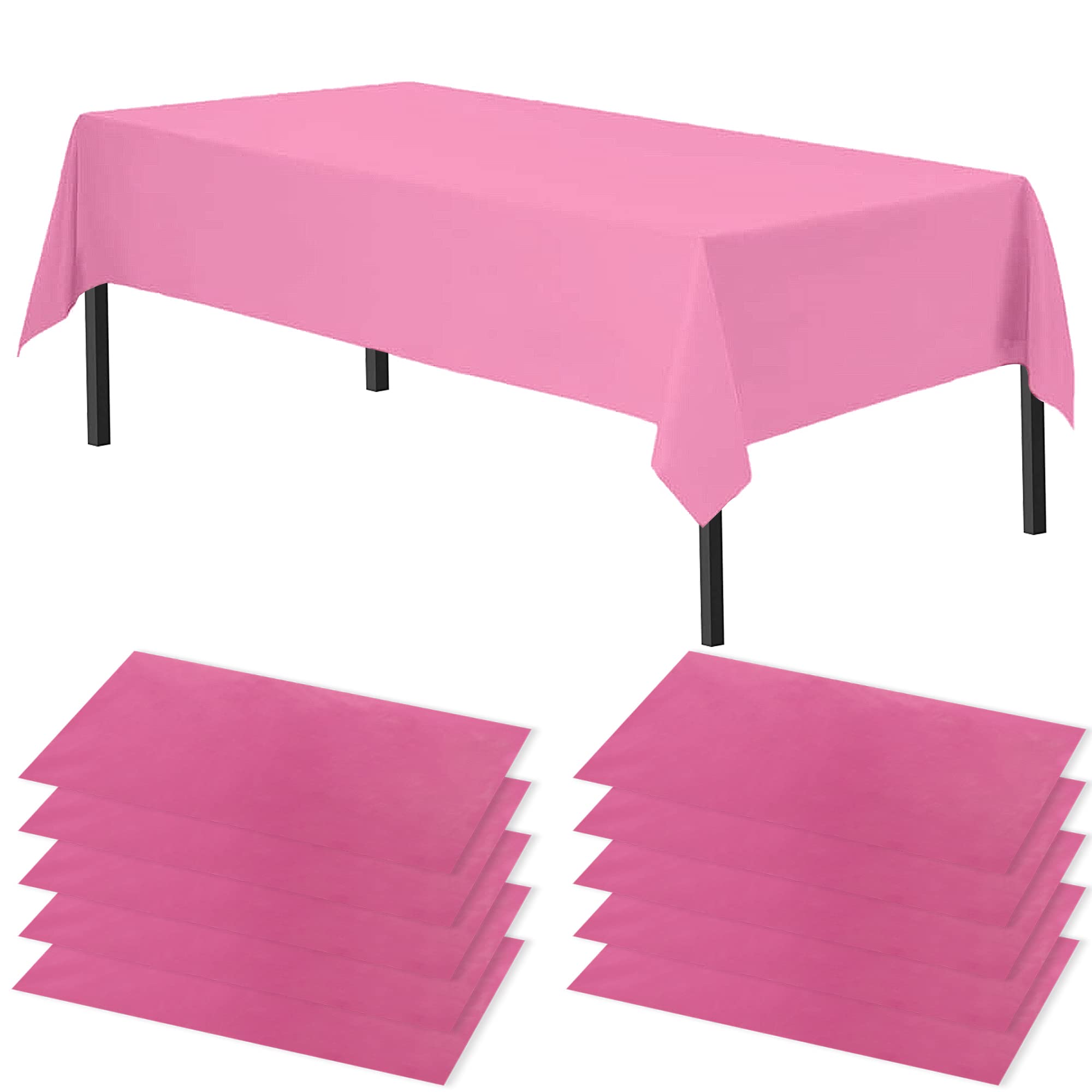 Time to Sparkle 10 Pack Plastic Tablecloths 54" x 108" Plastic Dining Table Cloth Premium Rectangle Table Cover for Parties Wedding Banquet etc Indoor Or Outdoor(Pink)