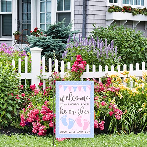 He or She Garden Flag 12x18" Double Sided Pink and Blue Flag Gender Reveal Yard Flag Boy or Girl Baby Footprint Welcome Banner Pregnancy Announcement Baby Shower Decor Gender Reveal Party Supplies by NISEVAN - Image 5