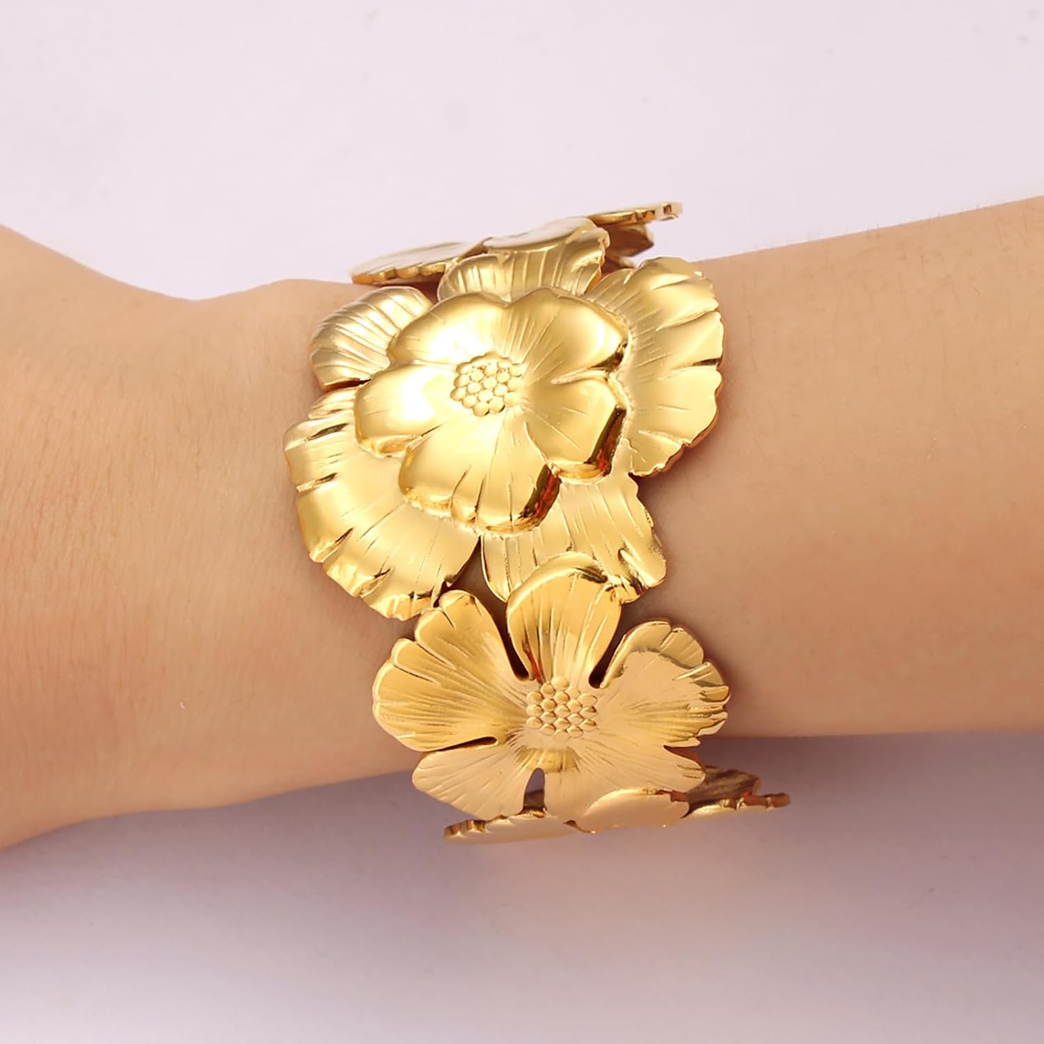 Gold Cuff Bracelets for Women - Wide Boho Chunky Bangles, Vintage Open Cuff, 18K Gold Plated Non-Tarnish Jewelry - Image 5