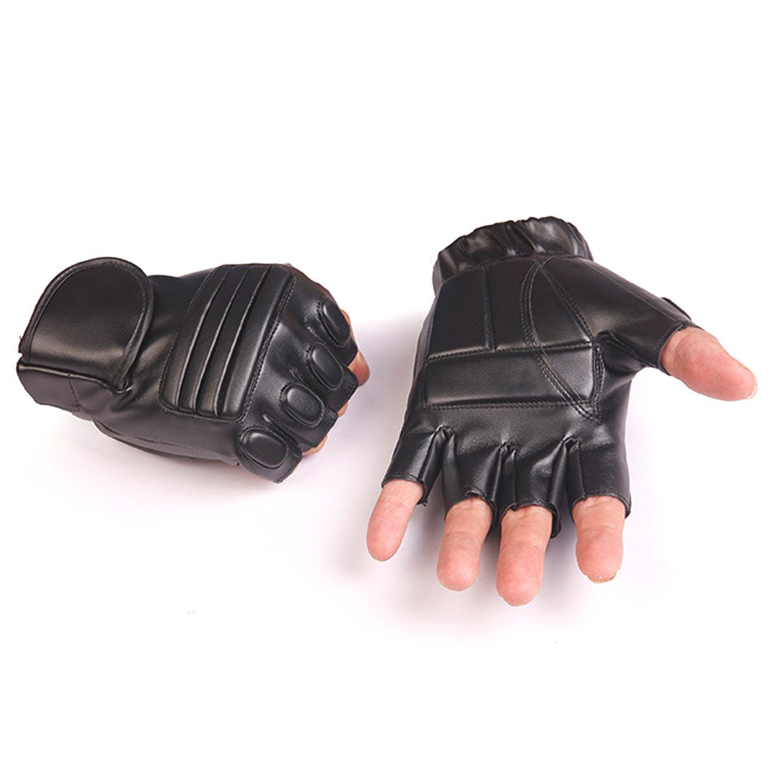 Men's Leather Fingerless Motorcycle Driving Cycling Gloves